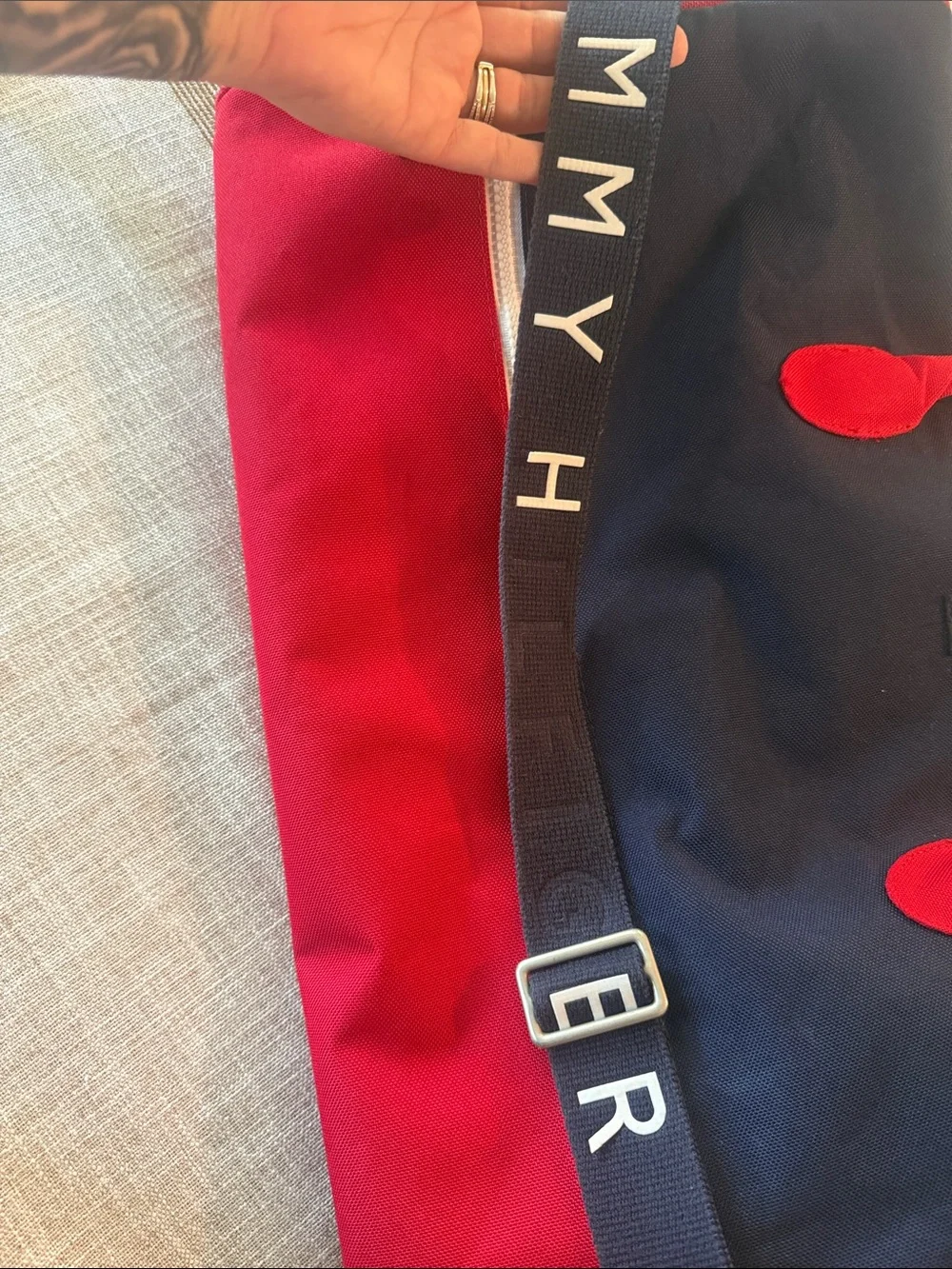 Tommy Hilfiger Navy and Red Two-Tone Duffel Bag